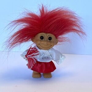 Vtg Russ Troll Doll Cheerleader Red Hair Brown Eyes Pom Poms Go Riders